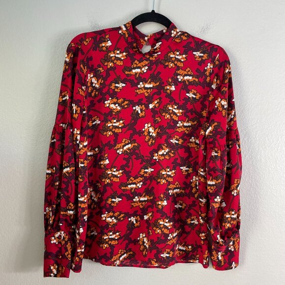 Ann Taylor Womens Small Floral Long Sleeve Top Fall Color Blouse Mock Neck - Picture 7 of 10